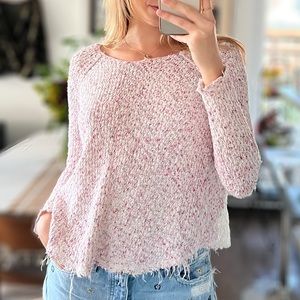 Free People Pink and White Long sleeved shirt with lace back, frayed